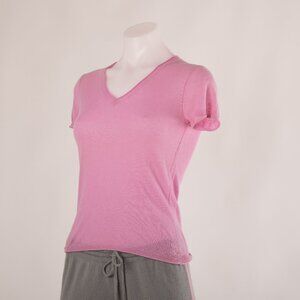Design History Pink Pure Cashmere Short Sleeve V-Neck Top Size S